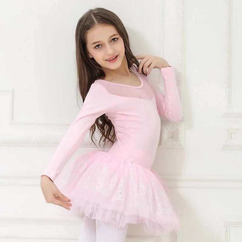 

Girls Cotton Dancing Dress Long Sleeve Kids Dancing Wear Skirt Children's Day Performance Suit Ballet Lace Suit B-6389