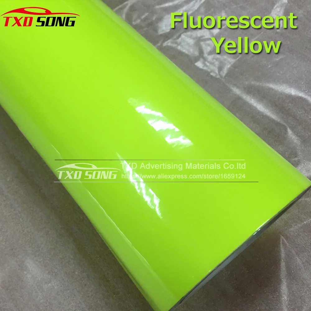 Premium quality Glossy Fluorescent Yellow Vinyl Sticker With air free bubble Fluorescent Vinyl Wrap Film For Car Body decoration