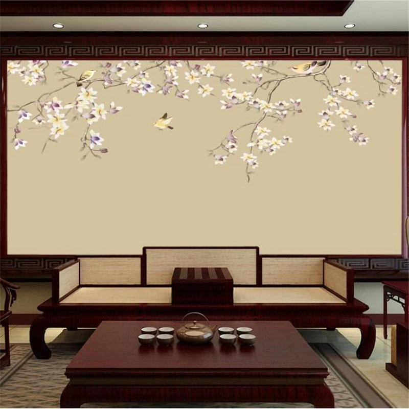 

wellyu Custom wallpaper 3D mural обои new Chinese hand-painted flowers and birds figure living room bedroom restaurant wallpaper