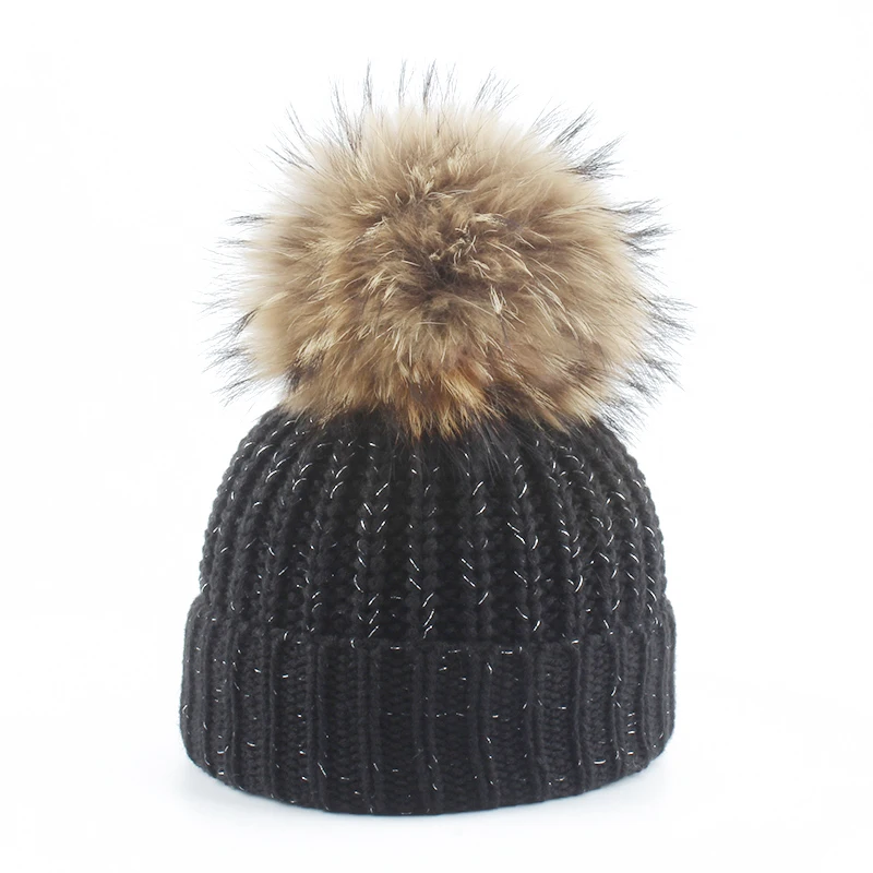 

2019 New Pompon Winter Thick Knitted Hats For Children Kids Fur Pompom Beanie Hat Boys Girls Cotton Skullies