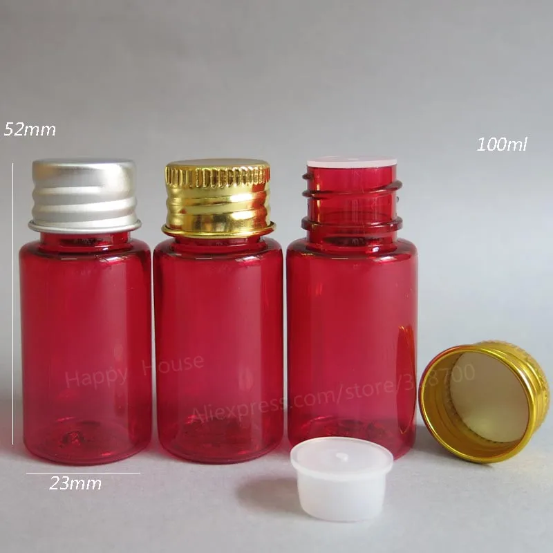 

100 x 10ml Refillable Portable PET Red Plastic Orifice Reducer Bottles with Aluminum Cap 10cc Empty Lotion Cosmetic Container