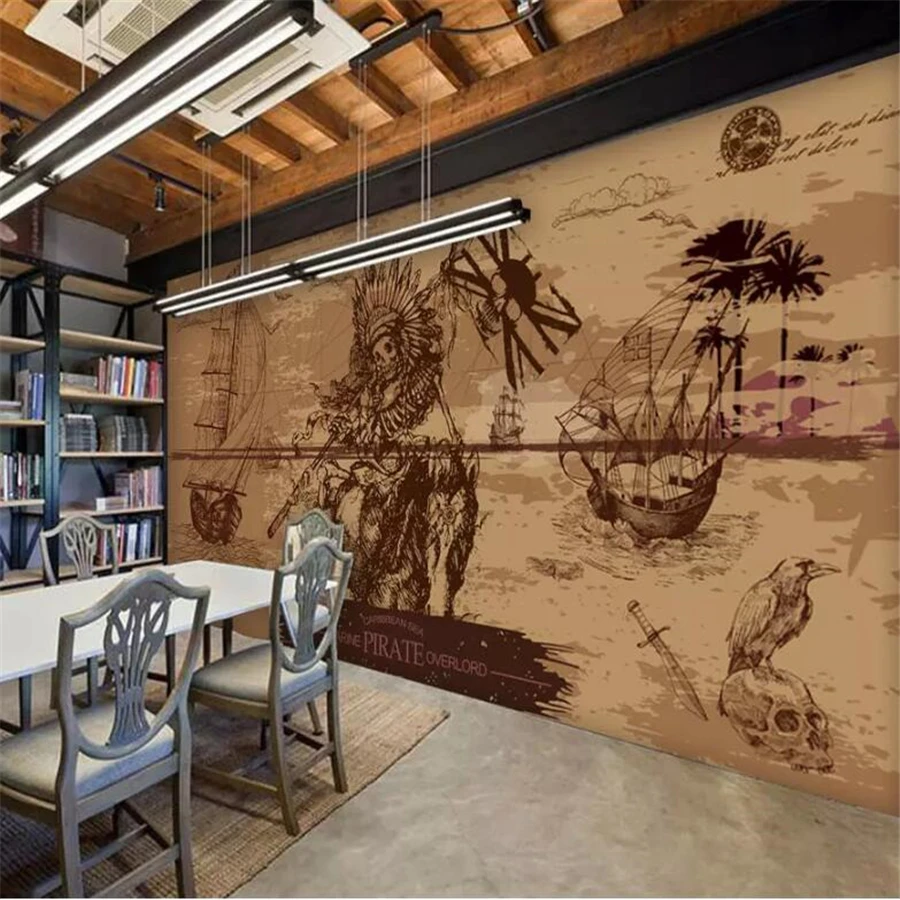 Beibehang Custom wallpaper fresco 3d photo mural Europe and America nostalgic retro pirate bar restaurant background wall paper