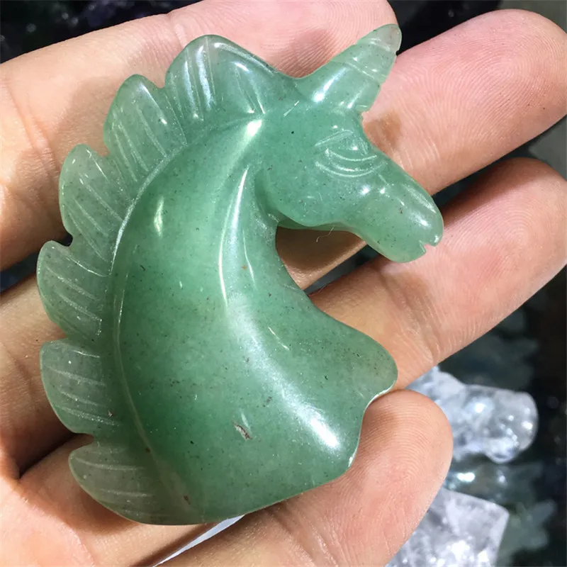 2 Inch Natural Aventurine Crystal Unicorn Ukiran Kuda Kepala Patung Koleksi