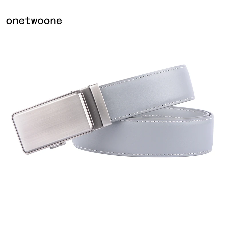 Famous Brand Belt Men Top Quality Genuine Luxury Leather Belts for Men Strap Male Metal Automatic Buckle 3.5cm Gray Belt