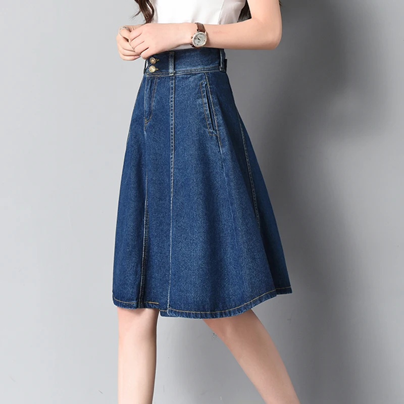 high waist denim skirts women summer pockets midi jeans skirt ladies korean casual skirts jupe femme faldas