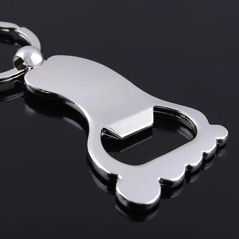 100pcs Creative Foot Shaped Bottle Opener Keychain Metal Key Ring Key Chain Holder Customized Baby Shower Favor Gift ZA1375