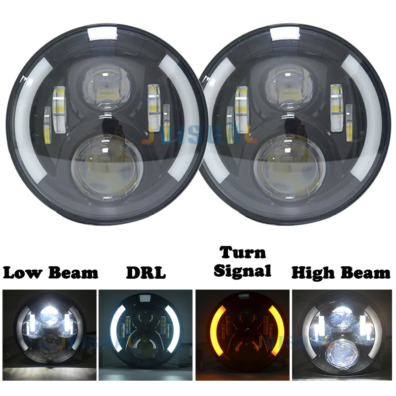 

2pcs 7Inch Round LED Car Projector Headlight HeadLamp White Halo Angel Eyes Ring Headlamp For Jeep Wrangler lada niva 4x4