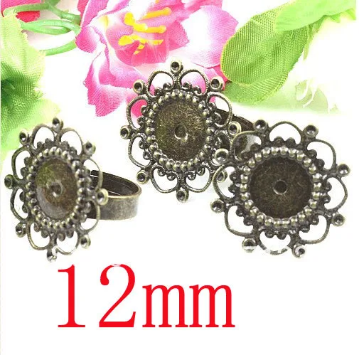 

free shipping!!!!!100Pcs 12MM brass filigree rings, lead adjustable ring bases with flower pattern