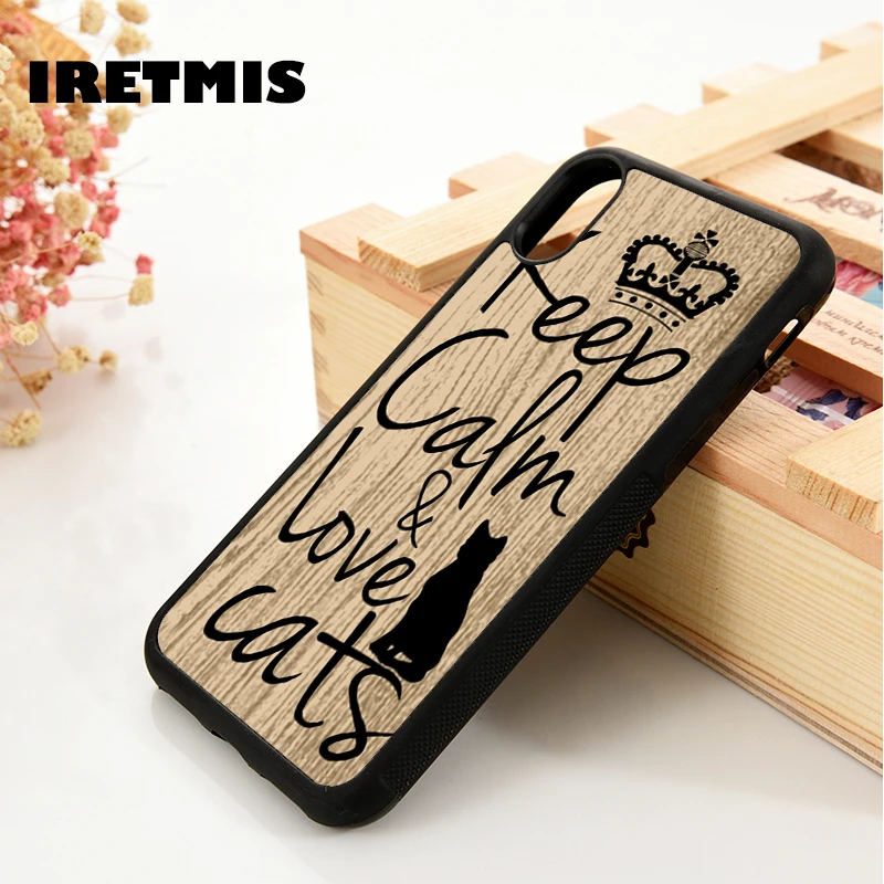 Iretmis 5 5S SE 6 6S Silicone phone case cover for iPhone 7 8 plus X Xs 11 Pro Max XR Keep calm & love cats silhouette quote art