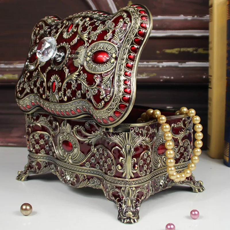 Europe alloy metal Necklace ring storage boxs jewelry box cosmetic storage box bronze color storage desktop organizer case Z150