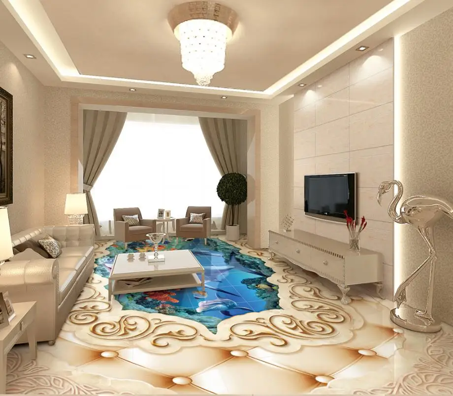 

Modern Floor Wallpaper 3D Flooring For Living Room Bedroom underwater world Children Wallpaper Waterproof Wall Murals