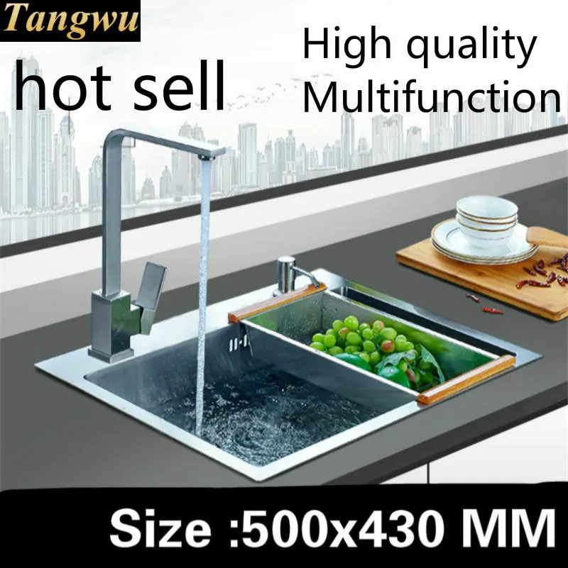 

Free shipping Vogue luxury kitchen manual sink single trough common wash vegetables 304 stainless steel 500x430 MM