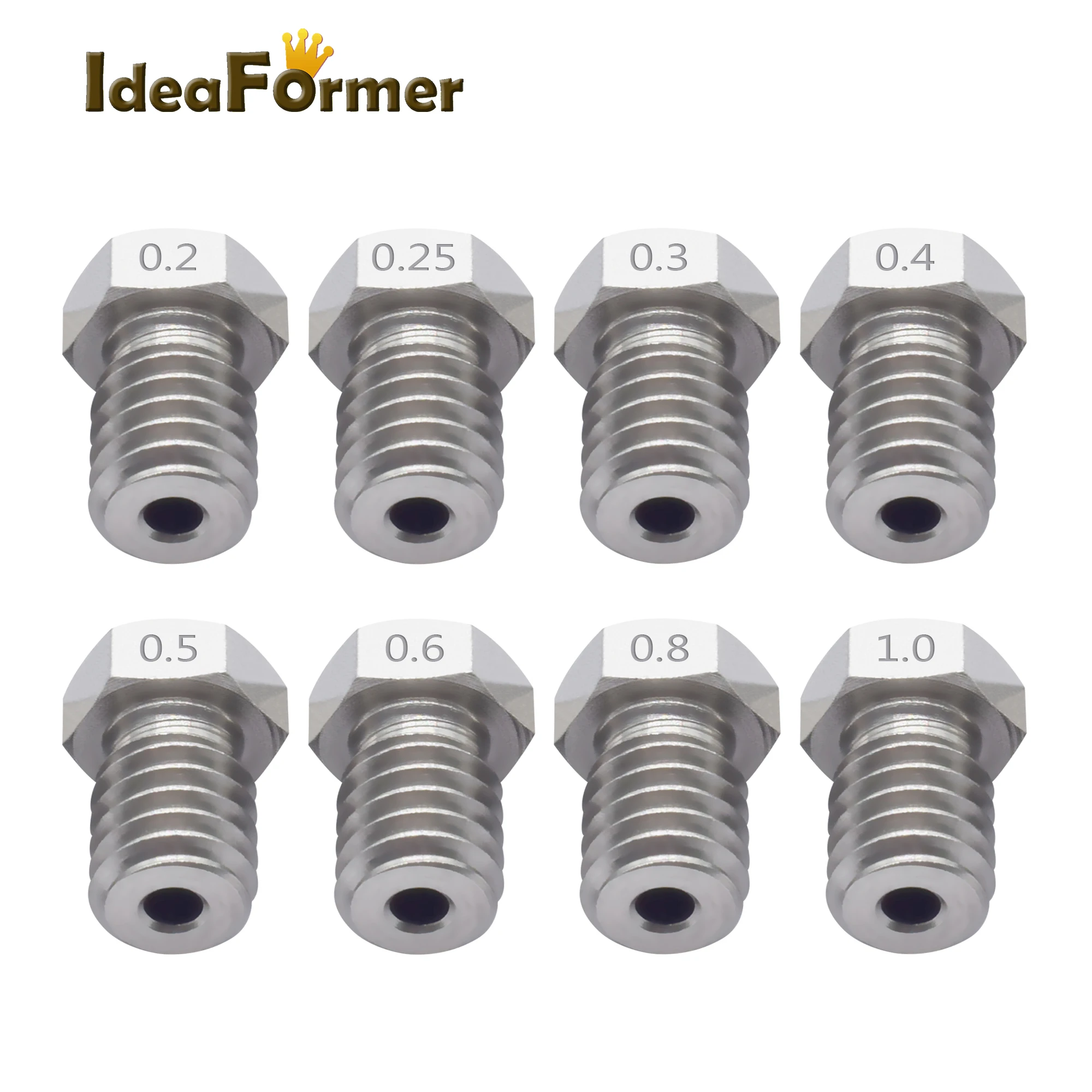 5Pcs Stainless Steel E3D V6 Nozzle M6 Thread 0.2 0.25 0.3 0.4 0.5 0.6 0.8 1.0mm for 3D Printer 1.75/3.0mm Filament V5 V6 Hot End