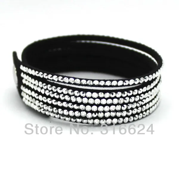 XQNI Fashion Jewelry Crystal Leather Men Bracelet Trendy Mosaic Brand Rhinestone Classic Black Charm Bracelet Jewelry For Friend