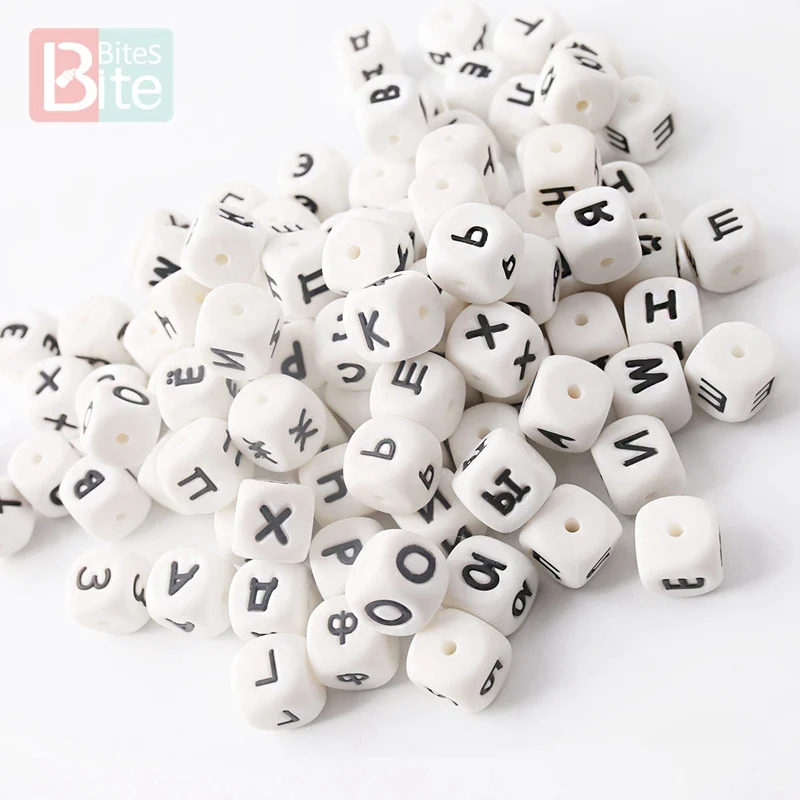 Bite Bites 100pc Silicone Russian Letter Beads Baby Teether Food Grade Perle Silicone Teethers Rodent Diy For Nursing Necklace