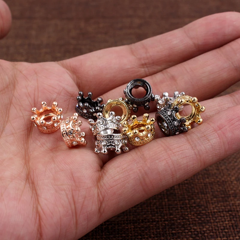 5Pcs/Lot CZ Crystal Crown Charm Beads Accessories DIY Metal Crystal Crown Spacer Beads for Bracelet Necklace Jewelry Making
