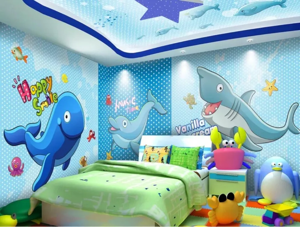 

Cartoon hand-painted undersea world theme space whole house background wall decoration wallpaper murals