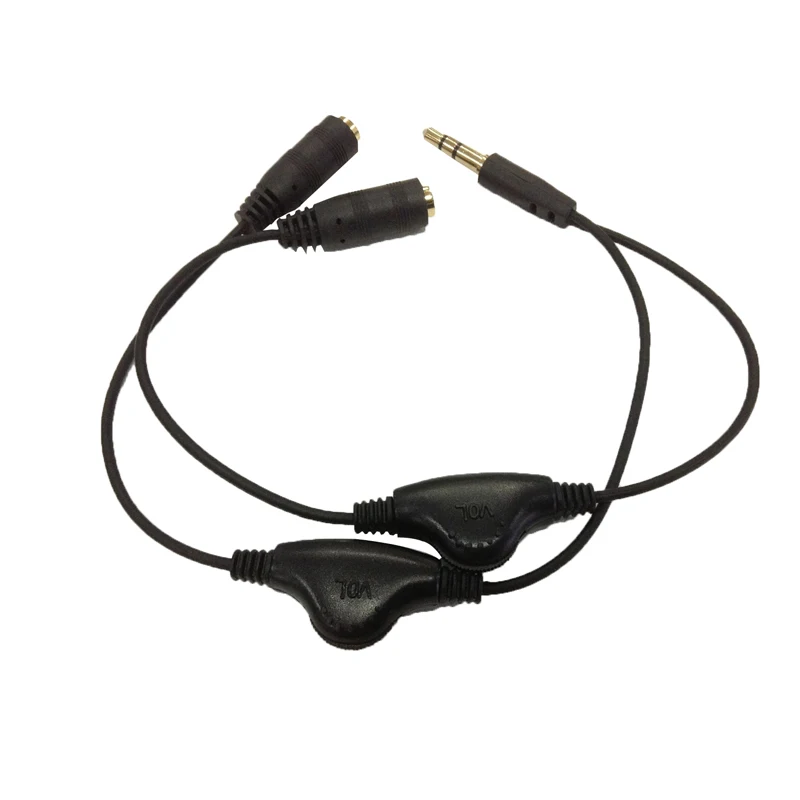 3.5mm 1 in 2 couples audio line Earbud Headset Headphone Earphone Splitter With Independent Volume Control