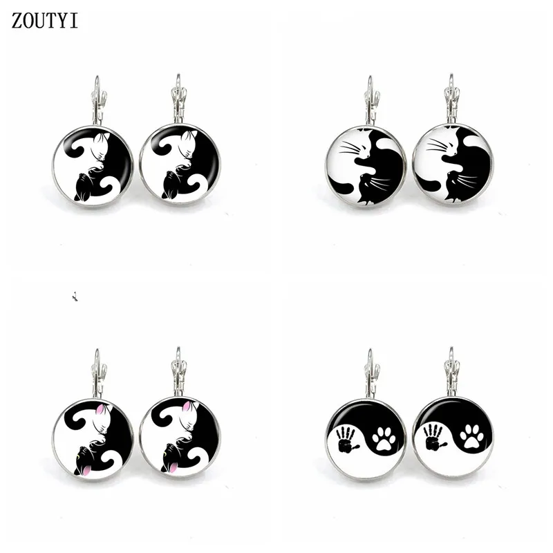 Новый-стильный-гламурный-модный-Инь-Янь-кошка-искусственная-ладонь-Выпуклое-И-Вогнутое-стекло-инкрустированные-серьги-ювелирные-изделия