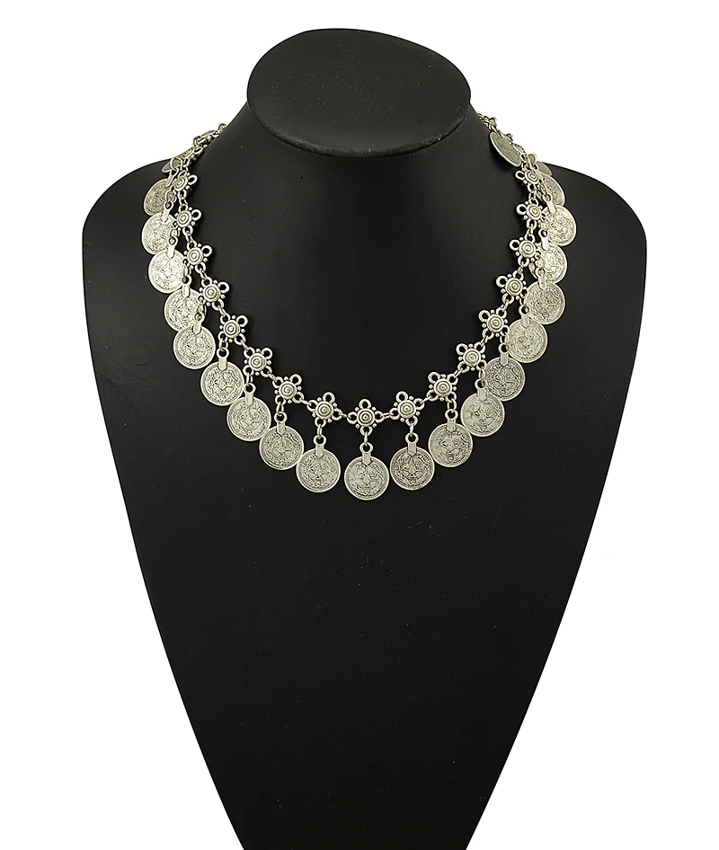 Vintage Silvery Golden Coins Necklace Boho Gypsy Turkey Beach Afghan Ethnic Tribal Festival Collar India Oxidised Female Jewelry