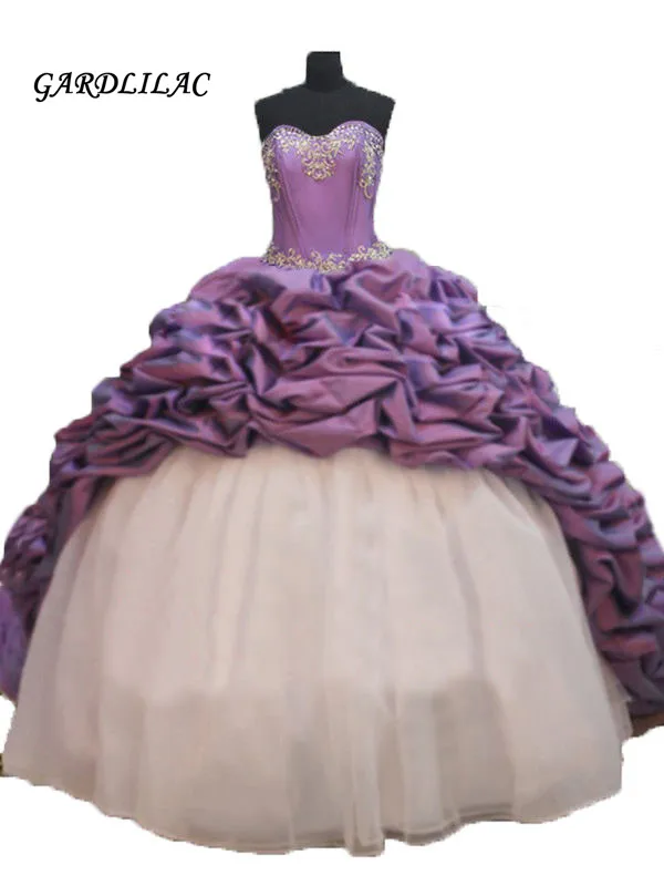 Purple Quinceanera Dresses Ball Gown Sweetheart  Pleat Beaded Vestido de debutante Taffeta sweet 16 dresses Prom Dress 2019