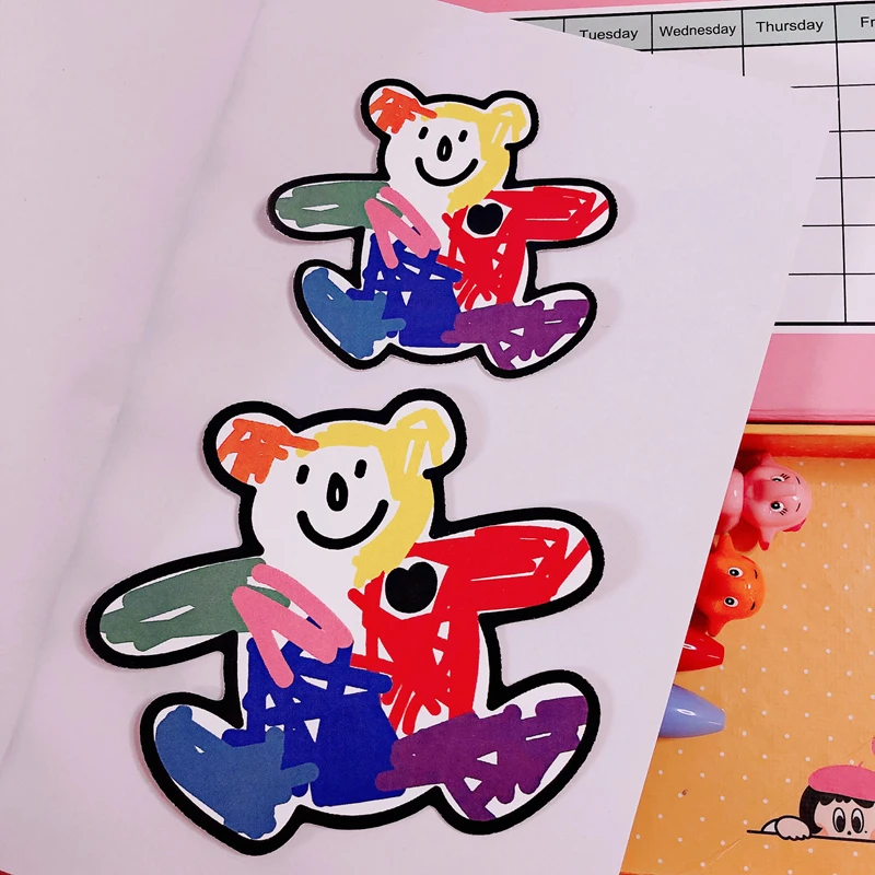 Ins Popular Color Crayon Bear Waterproof Sticker Cartoon Kawaii Notebook Suitcase Hand Account Sticker Child Cute Stickers Gift
