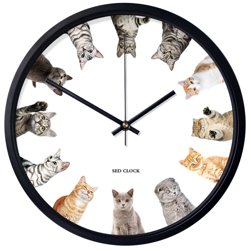 Cute twelve cats art decoration wall clock Fun cartoon cat girls children like home room wall clock