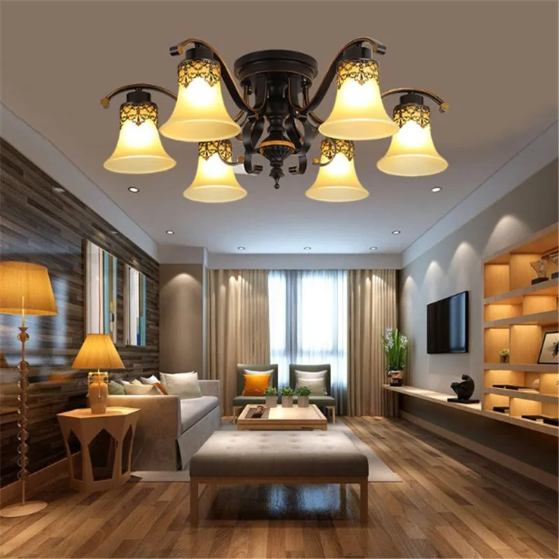 

Modern Metal Glass Chandelier Ceiling Lamp Fixture Vintage Ceiling Light Retro Luminaria E27 Led Bulb Source Lamp Fitting