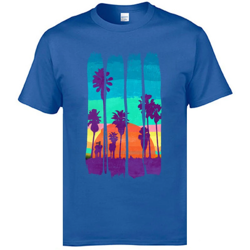 Holiday Tshirts Scenery Vintage Brush Strokes Miami Beach Summer Sunset Printed T-Shirts Popular Cotton T Shirts Nice Tees