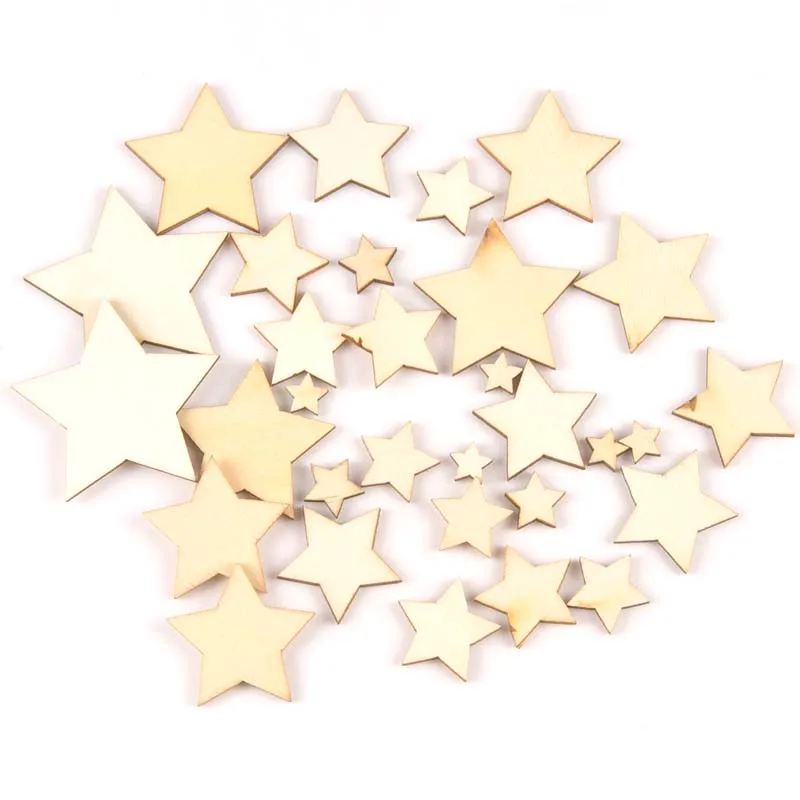 10-80mm Wooden mixed Star For Arts Scrapbooking Embellishments Crafts DIY handicraft Decoration Wedding Decor MT1982