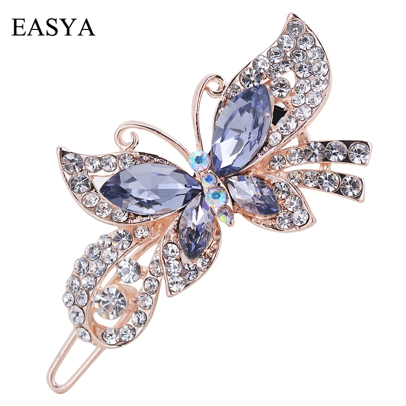 EASYA Mutlicolor Elegant Rhinestone Butterfly Barrettes Hair Clips Amazing Crystal Hair Pins For Women And Girls