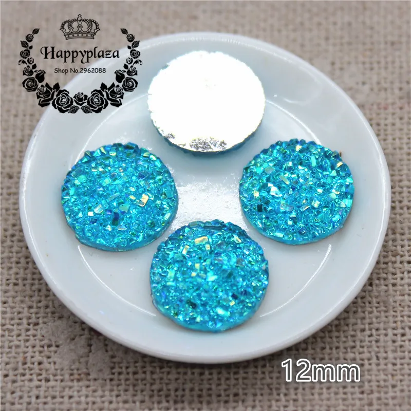 100 sztuk 12mm błyszczące AB żywica okrągły kamień druza powierzchni Rhinestone DIY do przydomowego ogrodu rzemiosło Cabochon akcesoria do