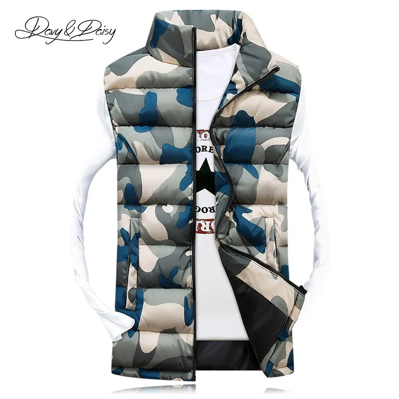 DAVYDAISY Camouflage Vest Men Fashion Stand Collar Casual Brand Clothing Sleeveless Thick Warm Military Waistcoat DS140