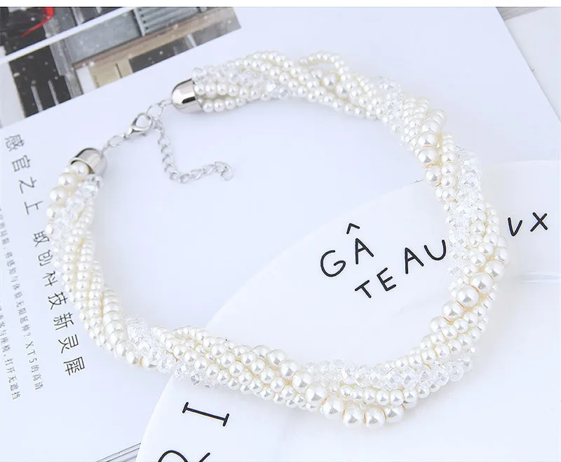 Kymyad Choker Necklace Women Imitation Pearl Jewelry Beads Necklaces Multilayer Collier Femme Bijoux Chunky Necklaces