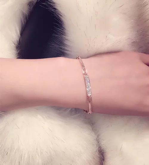 Simple Best Crystal Bracelet Bangles For Women Gift Rose Gold Color Rhinestone Cuff Bracelets New Fashion Jewelry