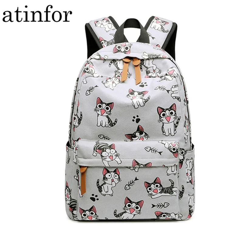 Cute Canvas Women Backpack Kawaii Flamingos Animal Pattern Printing Girls Bookbags College Daily Mochila