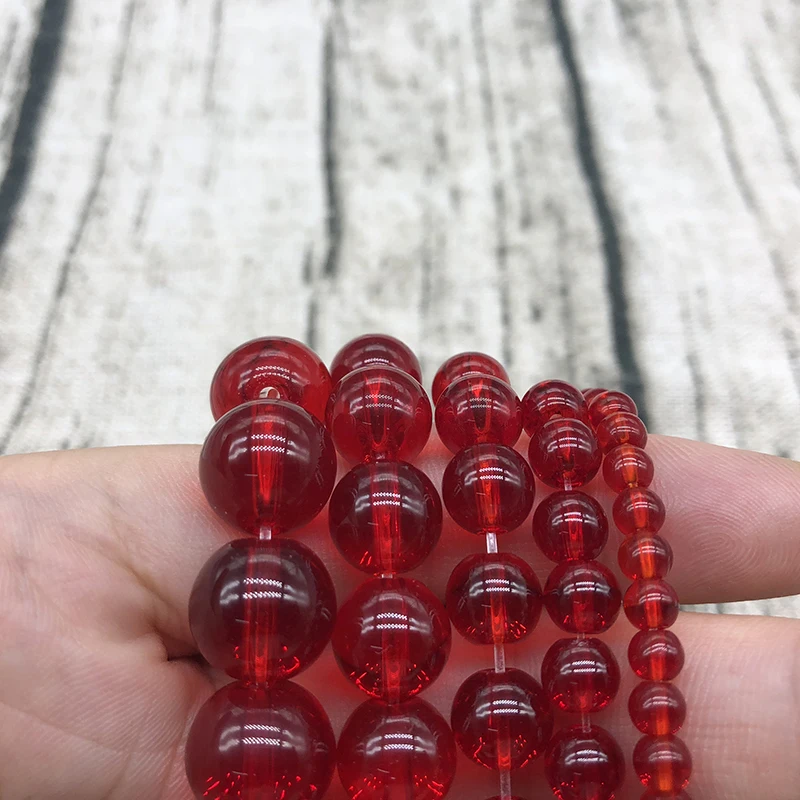 Smooth Red Glass Loose Beads 15\