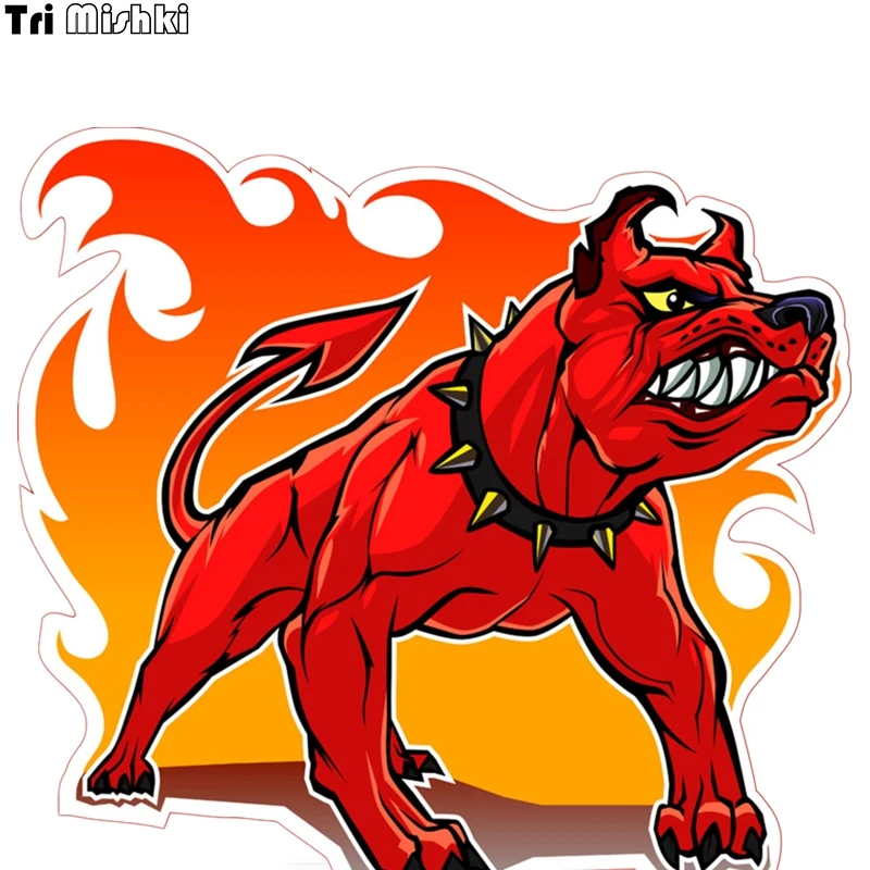 Tri Mishki WCS064 15x14cm Angry pitbull in fire car sticker funny colorful car stickers auto automobile decals