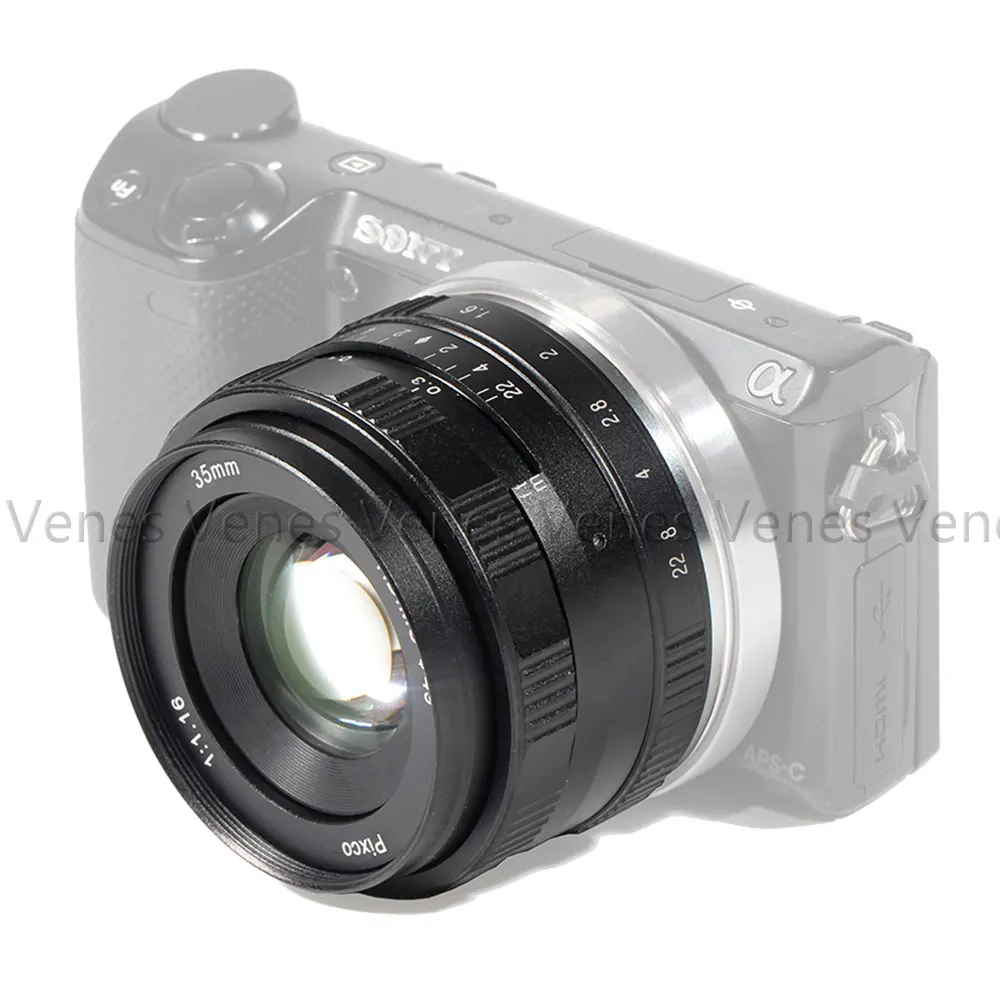 Venes 35mm F/1.6 Large Aperture HD MC Manual Prime Fixed Lens APS-C for Sony E Mount Series Mirrorless Cameras A6400 A7III A7RII