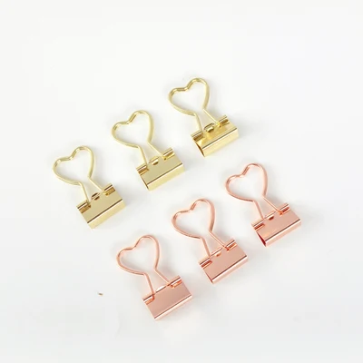 12 Clips/Pack Creative Rose Gold Office Paper Clips Decorative Heart Metal Binder Clips Para Papel