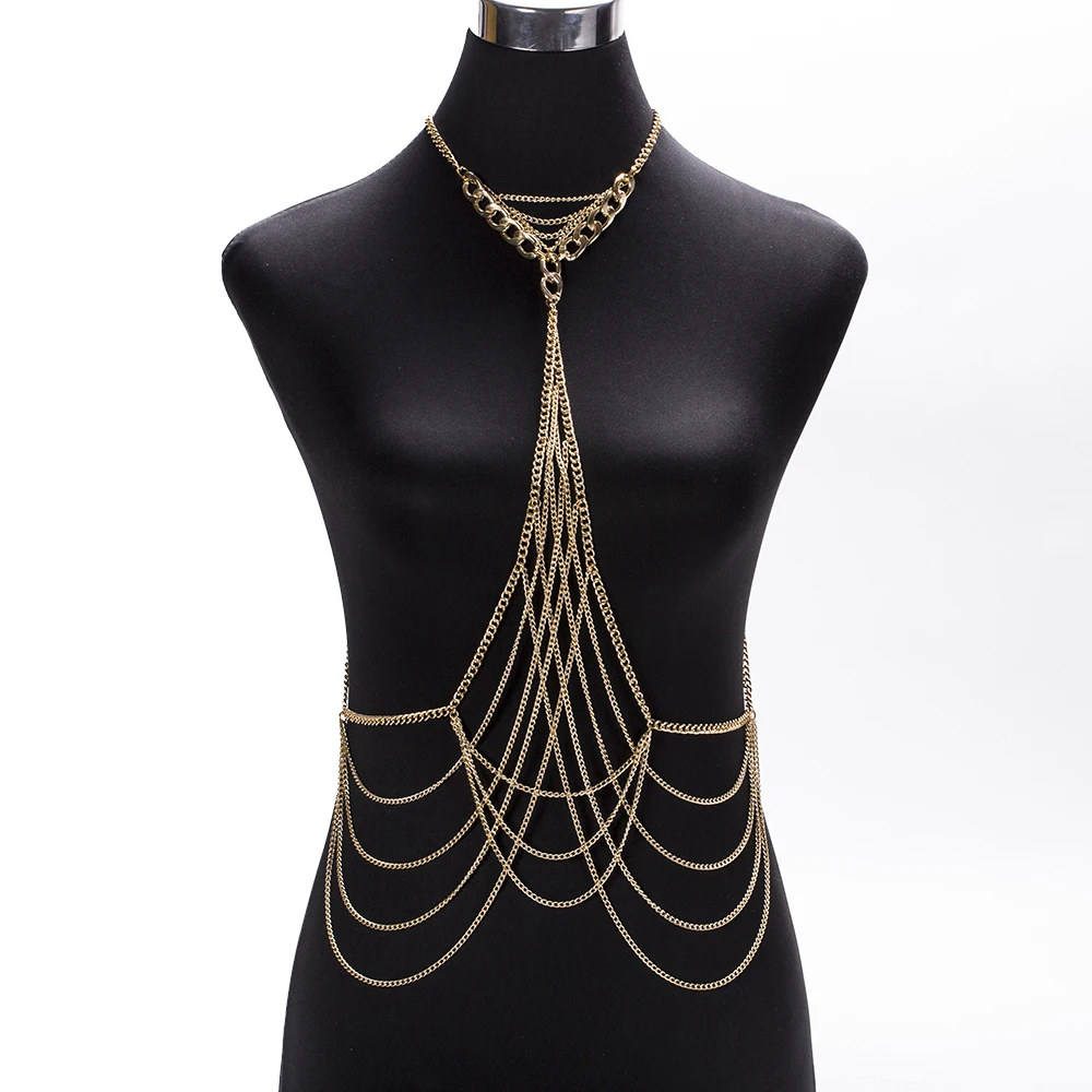 Luxury Fashion Sexy Body Waist chain Gold Silver color Body Chain Bra Slave Harness Necklace Tassel Waist Jewelry