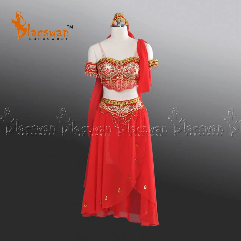 Red 2-piece with headpiece Professional La Bayadere Nikiya Temple Destruction Variation Ballerina Spanish Ballet Costume BT460