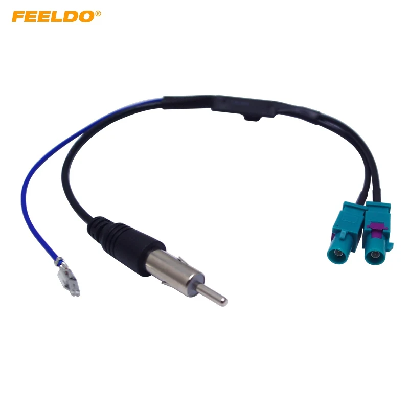 

FEELDO 5Pcs Dual Separate FAKRA JACKs To DIN Car Radio Antenna Adapter With Amplifier For Audi VW Radio System#4456