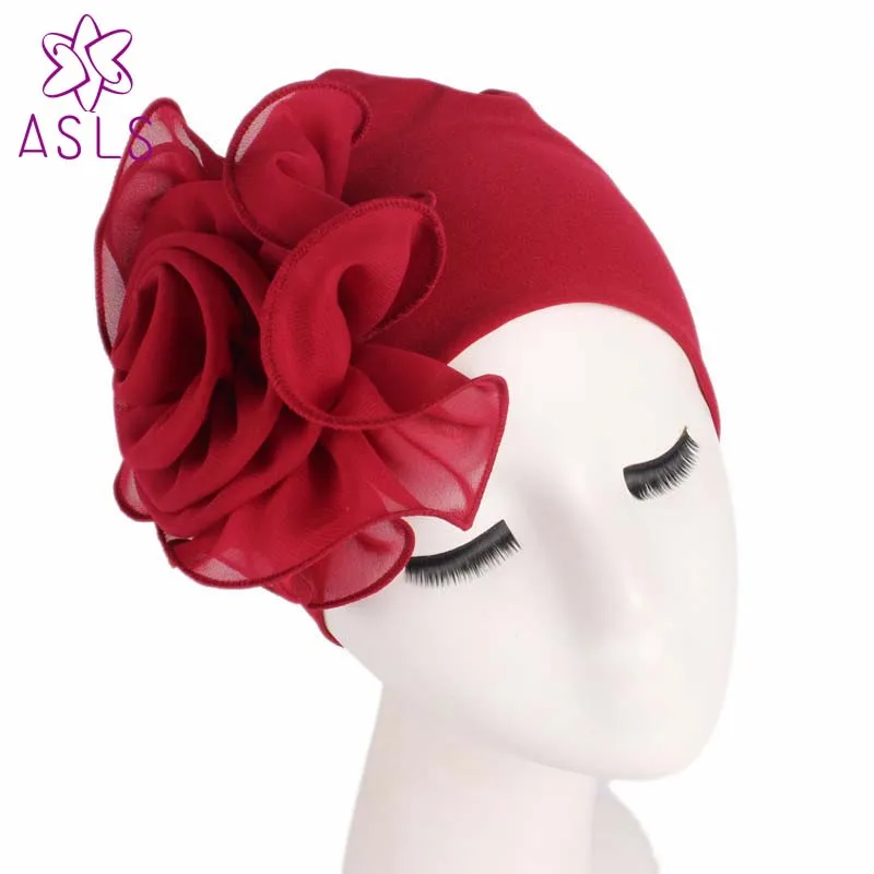 

New king size Flower Stretchy Beanie Turban Bonnet Chemo Cap For Cancer Patients Ladies Bandanas African Head wrap