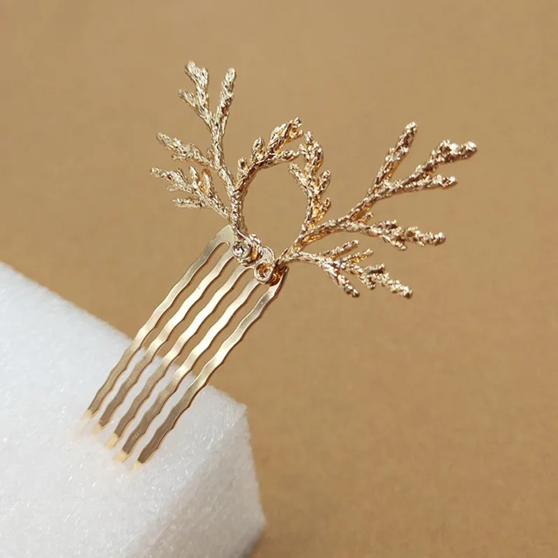 

Pine tree Leaf Branch Hair Comb 10mm Round Bezel Cameo Base for Hair Ornaments Jewelry Wedding Hair Maker Women Bun Hair Combs