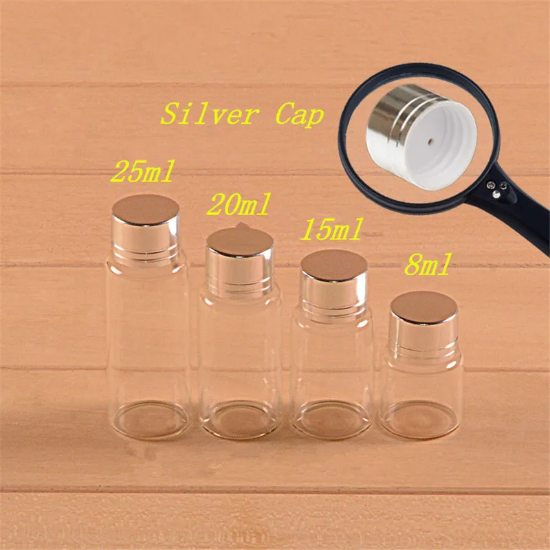 Empty Glass Bottles with Metal Screw Cap Pill Powder Ornament Bottles 8ml 15ml 20ml 25ml Liquid Food Saffron Jar Container 12pcs