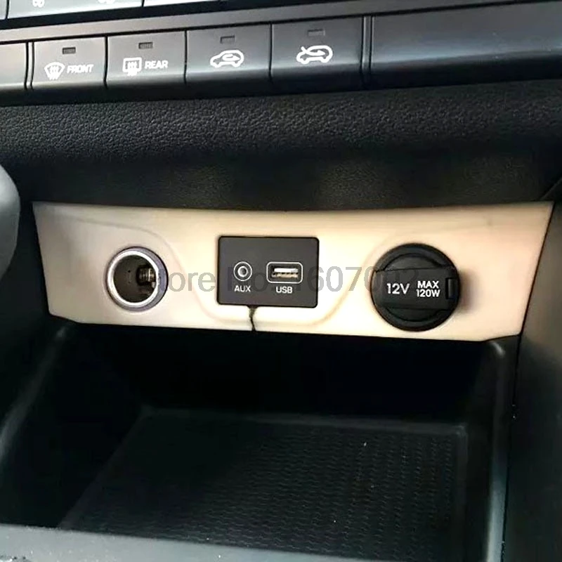 For Hyundai Tucson 2016 2017 ABS Matte Chrome Center Control Consoles USB AUX Button Switch Cover Molding Trim Car Sticker