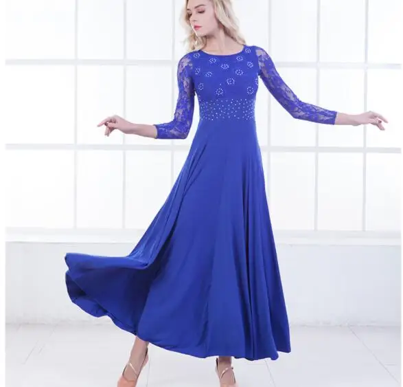 Ballroom Dance Dresses New High Quality Flamenco Dancing Skirt 6 Color Women Cheap Stage Waltz Ballroom Dress rhinestone