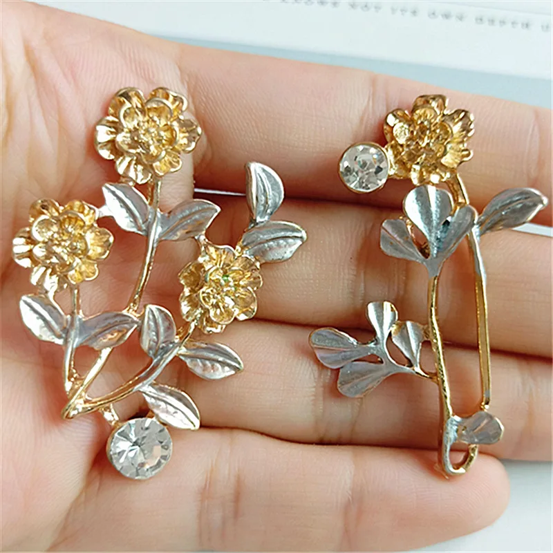 50pc 35*40mm 30*47mm Gold Color Flower Leaf Branch Pendant Charms Crystal Branch Jewelry Findings for DIY Wedding Jewelry Making