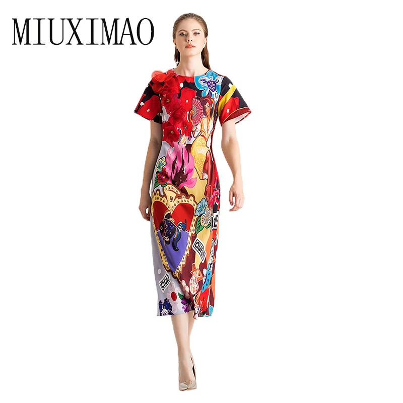 

Runway 2023 Spring & Summer party dress Newest Fashion O-Neck leopard dress Appliques floral Casual Elegant Long Dress Women